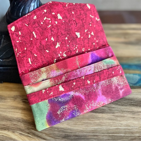 Colorful gold foil Print Cash Envelope/Receipt holder Fabric Handmade Wallet - Picture 3 of 4